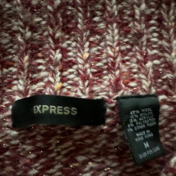 EXPRESS Sweater Womens Medium Red Metallic Marled Cardigan Chunky Wool Blend - Picture 8 of 11